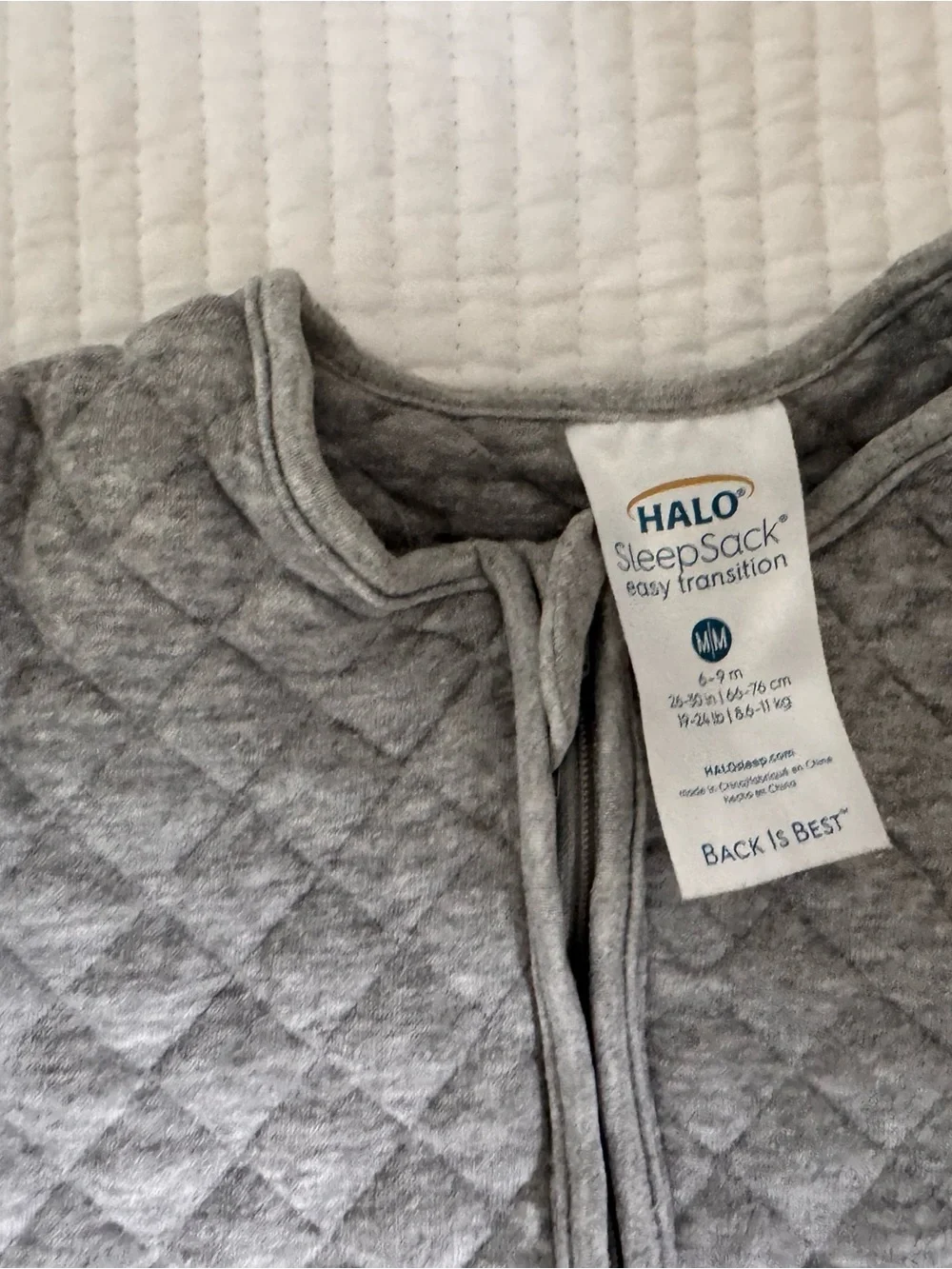 HALO Sleepsack Quilted Grey Baby Sleep Bag - Cozy Zip Front - Set of 2